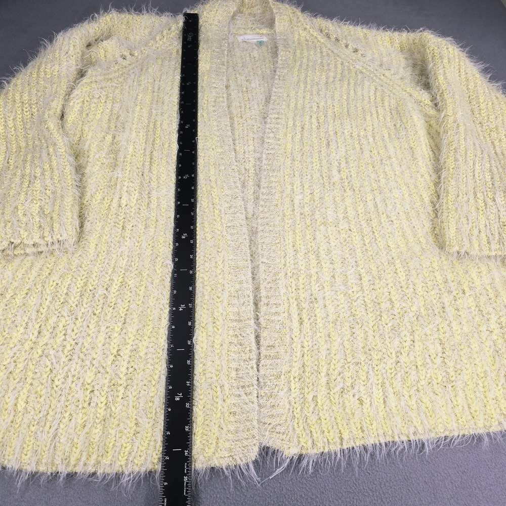 Anthropologie Cardigan Sweater Womens 3X Yellow Open Front Eyelash Metallic - Picture 5 of 11